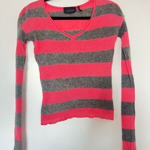 Line Cashmere Pink and Gray Striped Sweater XS